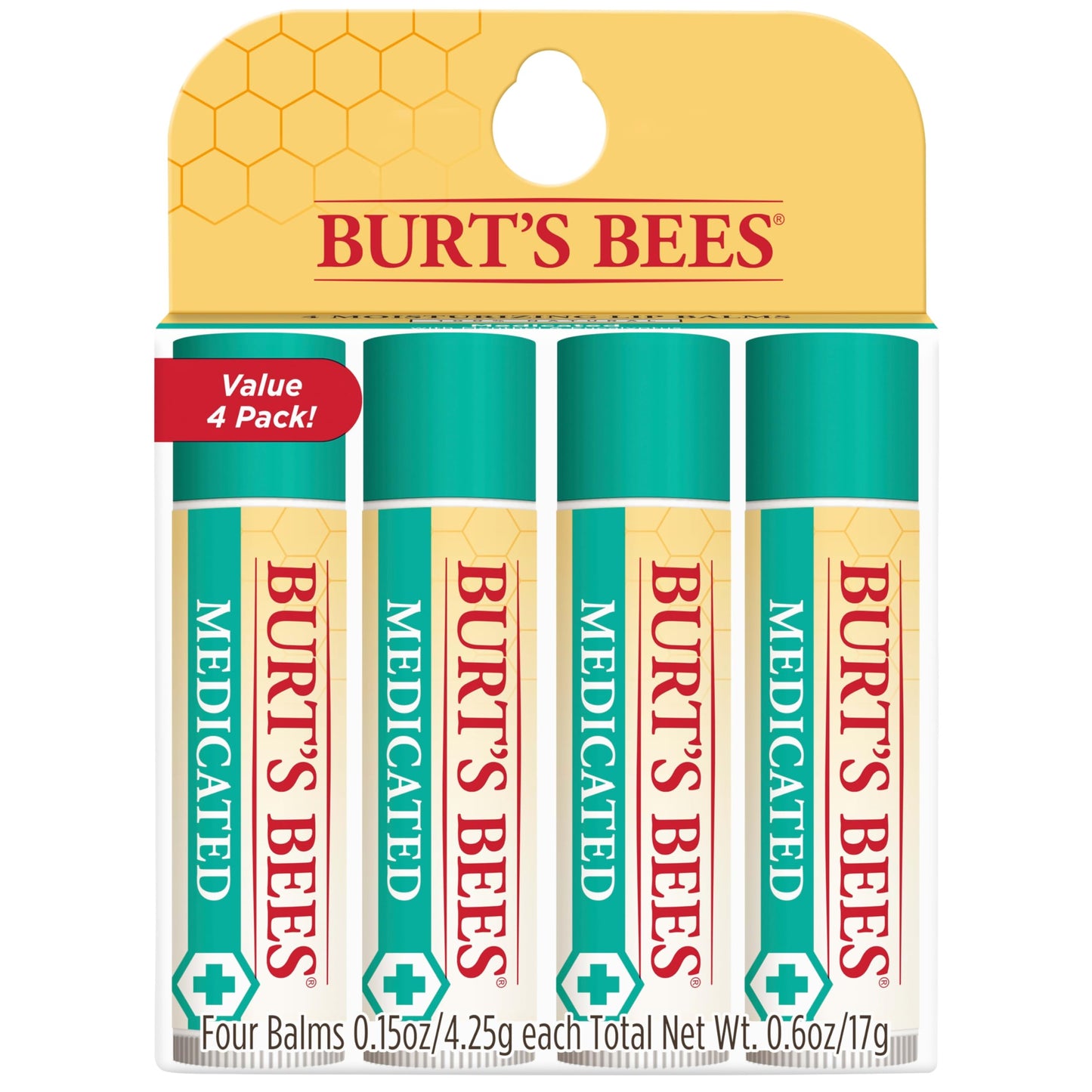 Burt's Bees Medicated Lip Balm, With Eucalyptus Oil and Menthol, Tint-Free, Natural Origin Lip Care, 4 Tubes, 0.15 oz. Beauty & Personal Care Burt's Bees