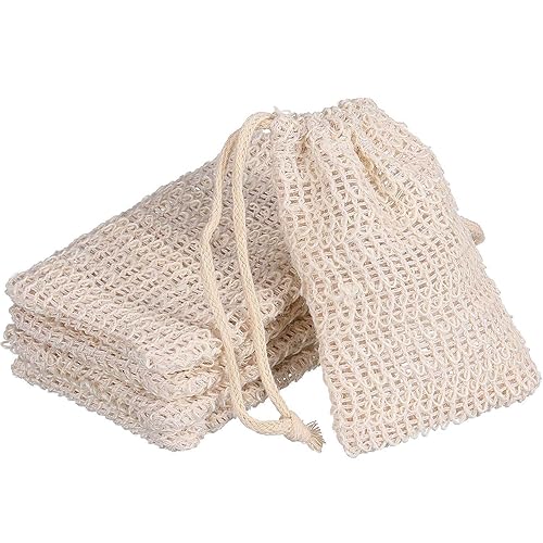 BBTO 5 Pieces Soap Saver Bag Cotton Linen Exfoliating Soap Pouch for Foaming and Drying, Shower, Scrubber(9 x 14 cm,Beige)