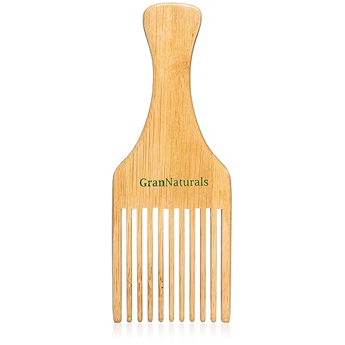 GranNaturals Wooden Comb & Hair Pick - Natural Wood Volumizing & Styling Tool for Thick, Coarse, Curly Hair - Non-Static Comb for Afro & Beard - Long
