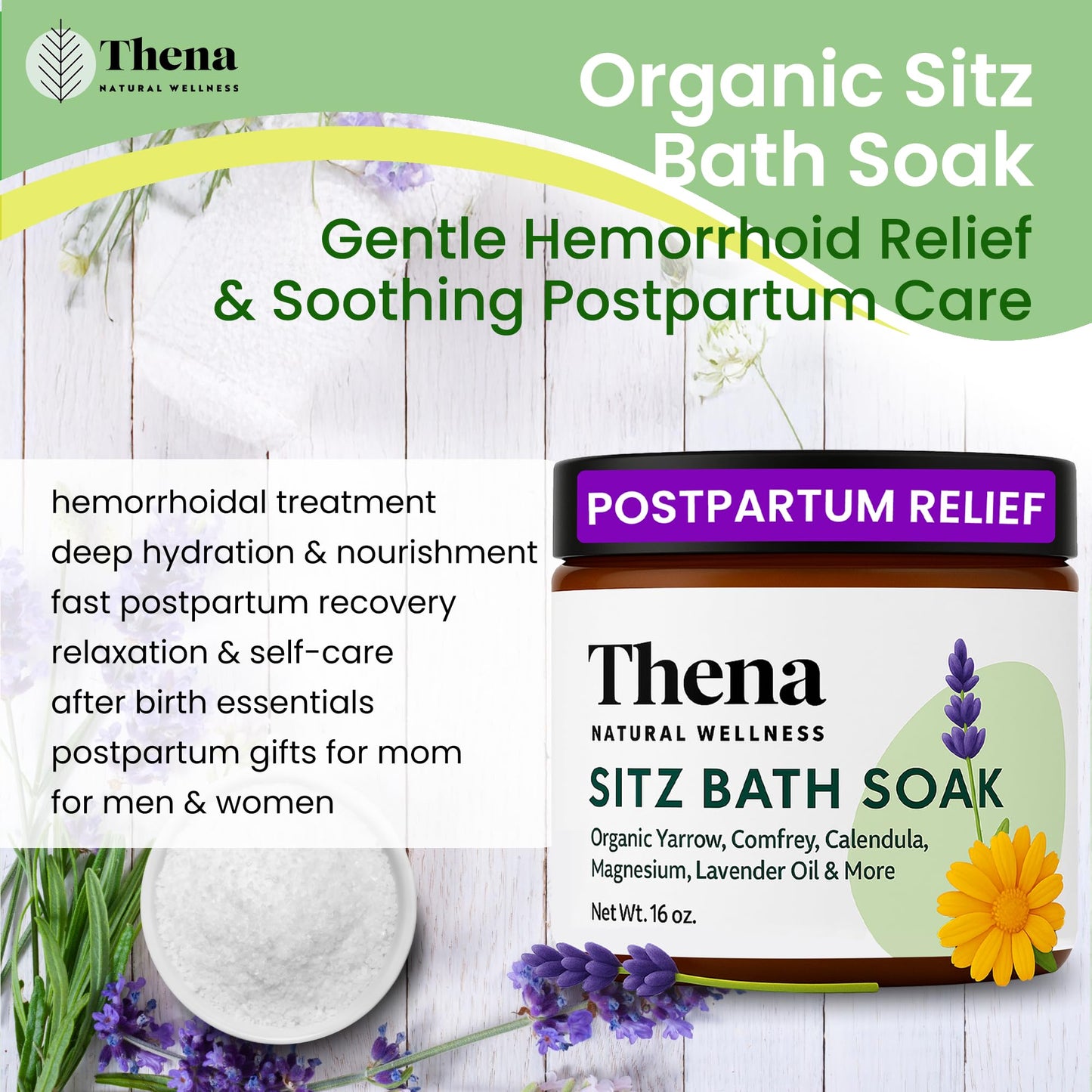 Best Organic Sitz Bath Soak Postpartum Care and Post Partum Essentials, Natural Hemorrhoid Treatment for Women & Moms with Epsom Dead Sea Salt Witch