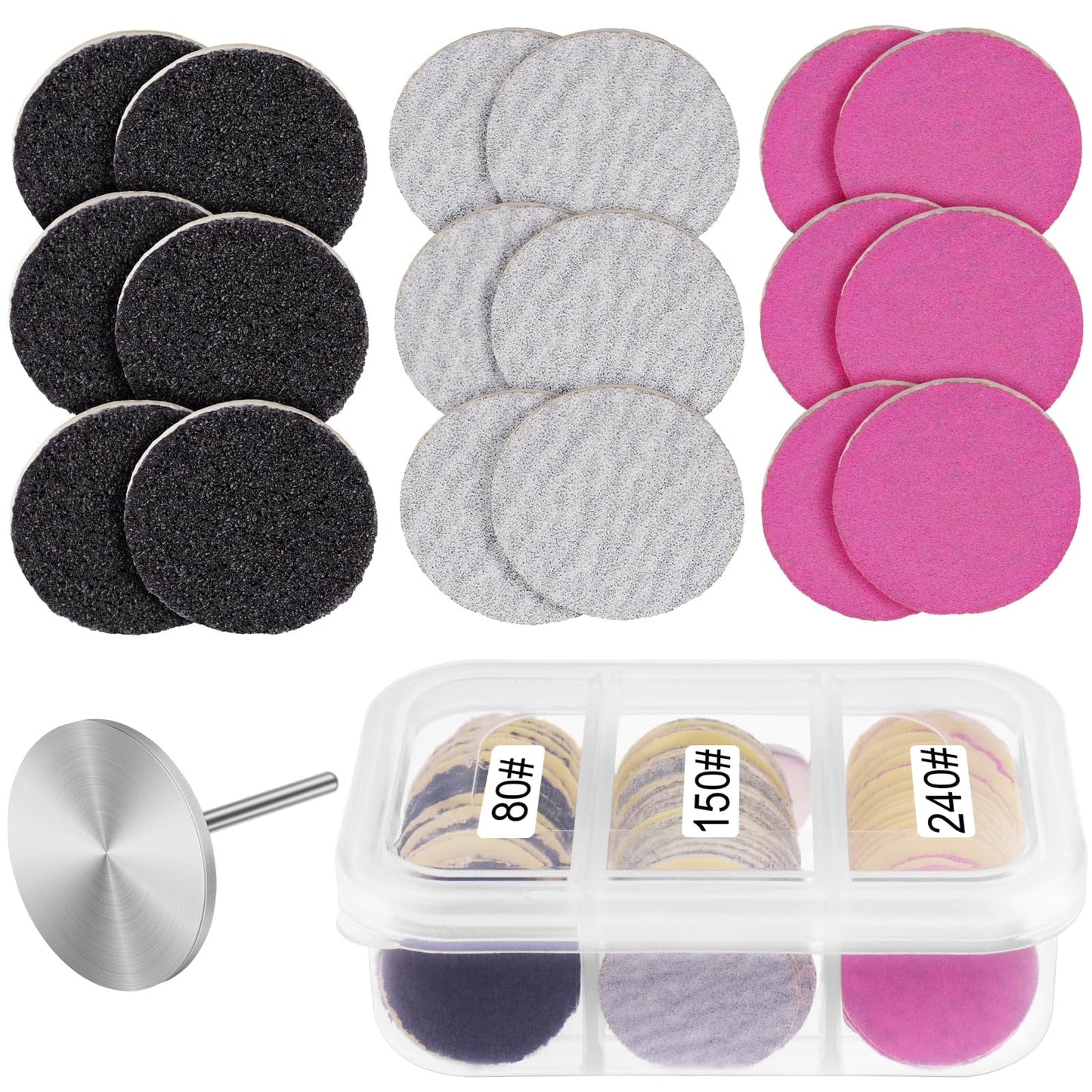 Rolybag Sanding Paper Discs and Metal Nail Drill Bit 25mm Pedicure Disc Replacement Sanding Discs Bits for Nail Drill Foot Files Electric Remover Dead