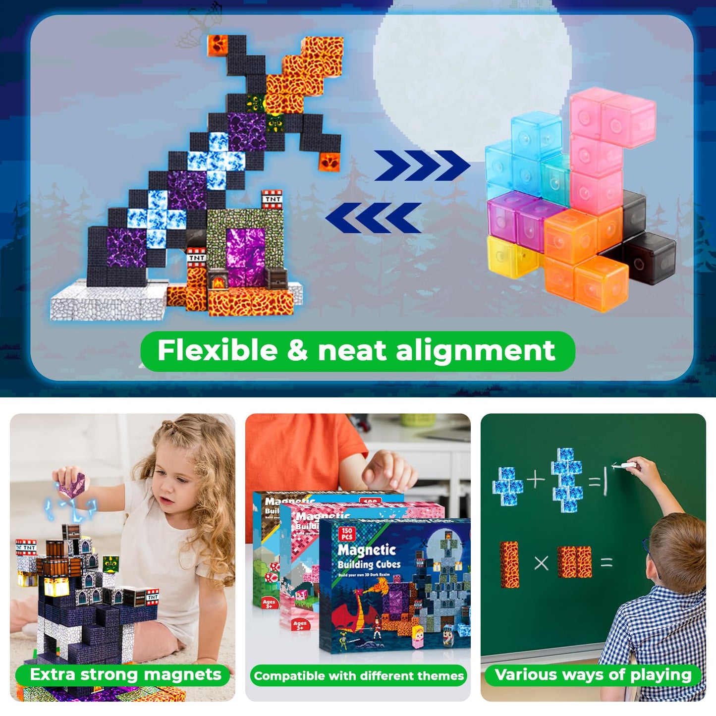 GraceDuck Magnetic Blocks 150pcs – Build Dark Castle & Sword World, STEM Montessori Construction Cubes for Kids Ages 6-10
