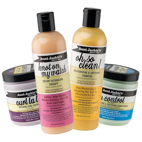 Aunt Jackie's Curls & Coils Perfect Hydrate Collection - Mega-Moisturizing with Shea Butter & Olive Oil, 4 Products: Curl Conditioner, Detangler