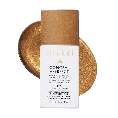 Milani Bronzer- Sun Kiss Bronzing Drops, Conceal + Perfect Liquid Bronzer for Sheer, Weightless Coverage & Hydration enriched with Peptides