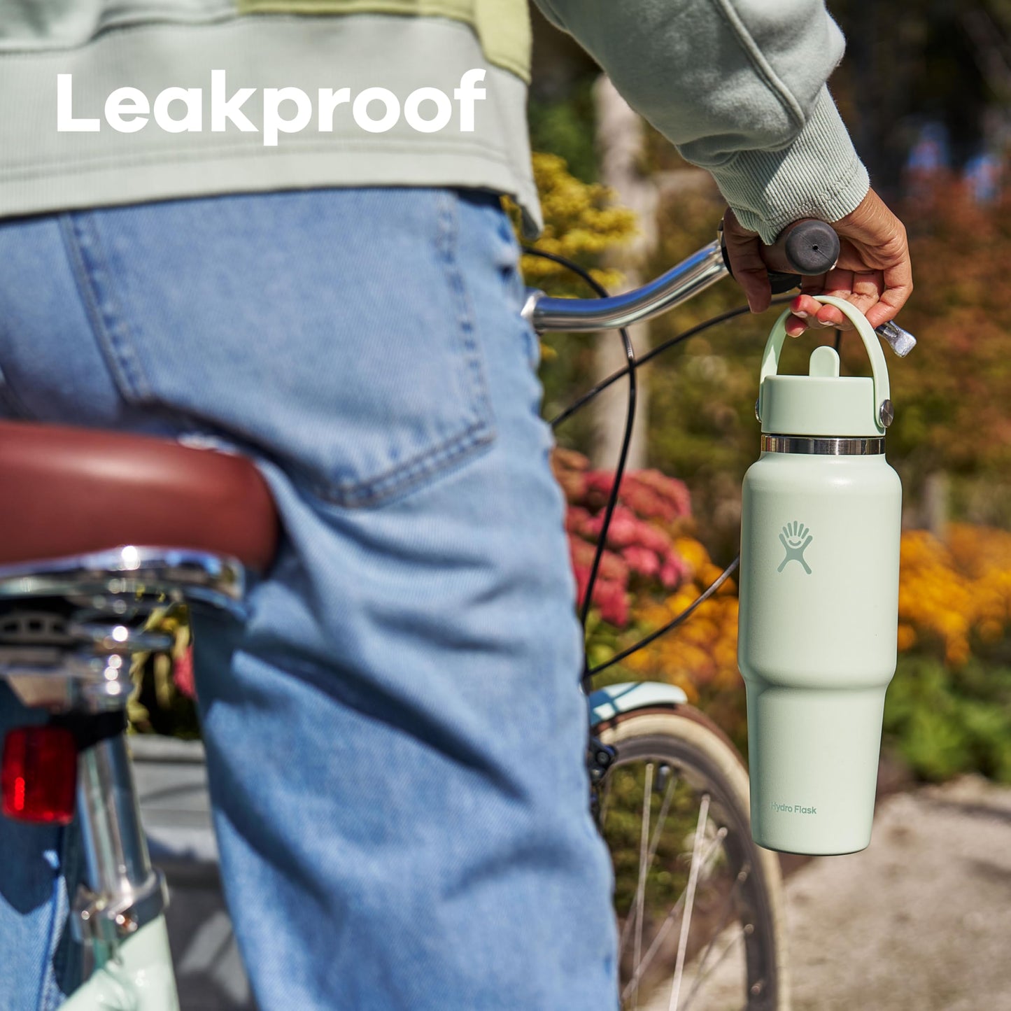 Hydro Flask Travel Water Bottle - Insulated Stainless Steel - Wide Straw Lid, Non Spill, Leakproof in 40 Oz Birch Gray