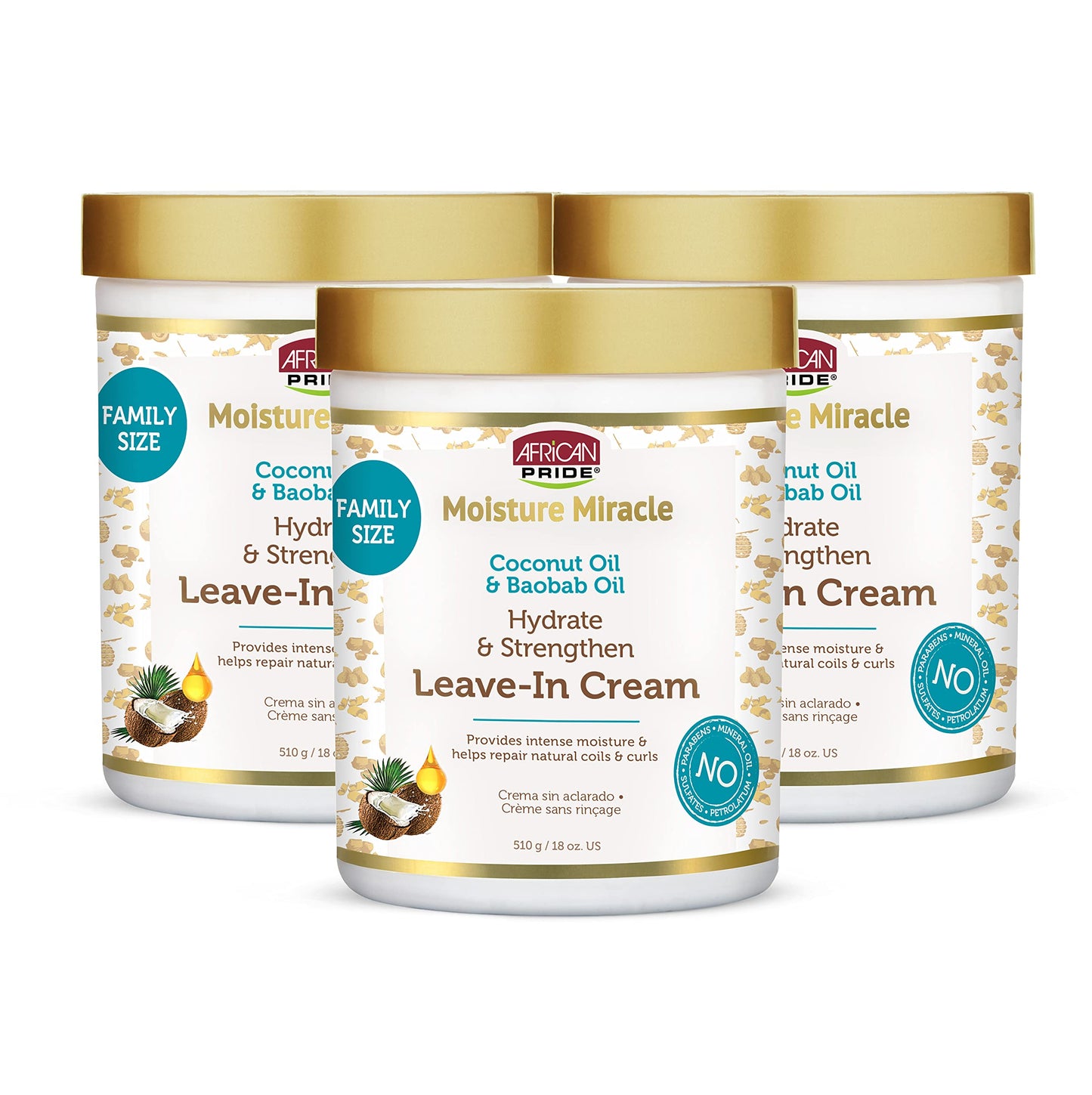 African Pride Moisture Miracle Coconut Oil & Baobab Oil Leave-In Hair Cream (3 Pack) - Provides Intense Moisture & Helps Repair Natural Coils & Curls Beauty and Personal Care African Pride Default Title