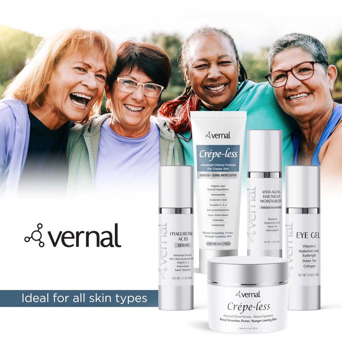 Vernal Crepe-less skin firming cream to reduce crepey arms, neck & hands. Organic tightening cream to reduce thin dry wrinkled skin. Best moisturizer