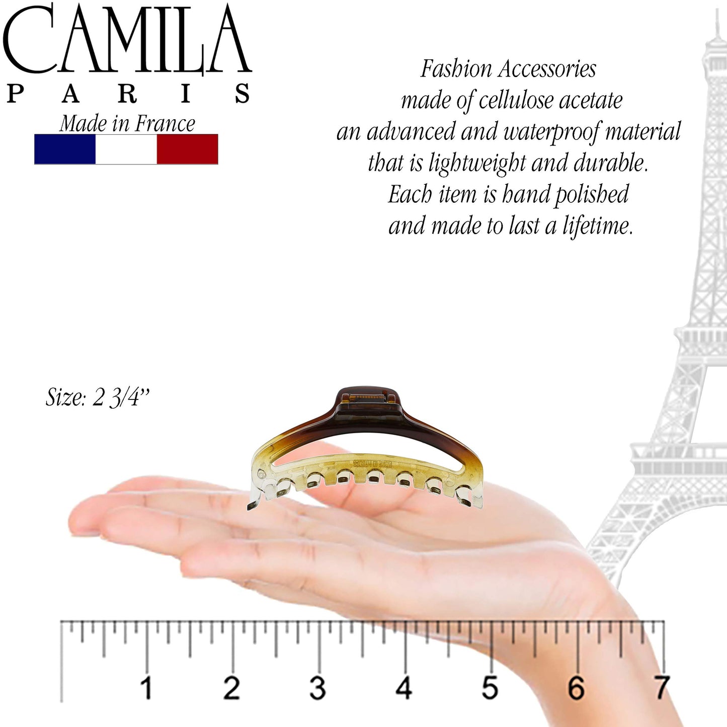 Camila Paris CP2381 French Hair Clip for Women, Small Narrow, Cristal, Girls Hair Claw Clips Jaw Fashion Durable and Styling Hair Accessories
