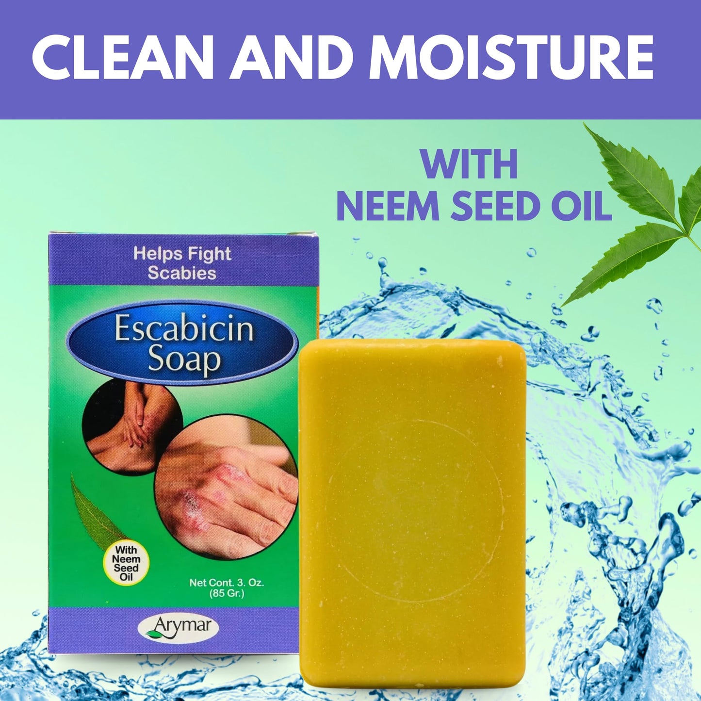 Arymar Escabicin Sulfur Soap Bar with Neem Oil: 3 oz Deep Cleansing Formula for Oily Skin, Natural Bar for Body and Face, Helps Clear Pores