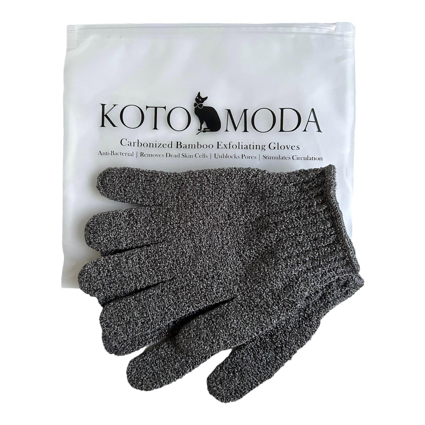 Kotomoda Sphynx Hairless Cats Carbonized Bamboo Bath Exfoliating Gloves Charcoal Bamboo Shower Body Scrub (1 pair)