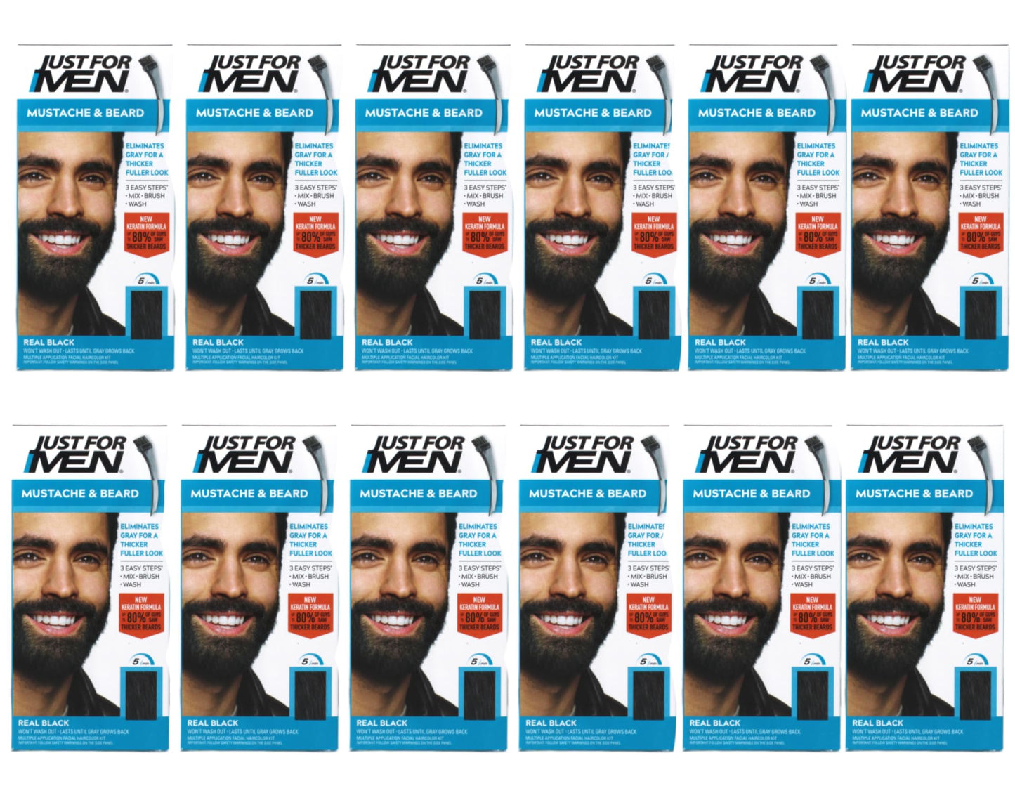 JUST FOR MEN Color Gel Mustache & Beard M-55 Real Black 1 Each (Pack of 12)