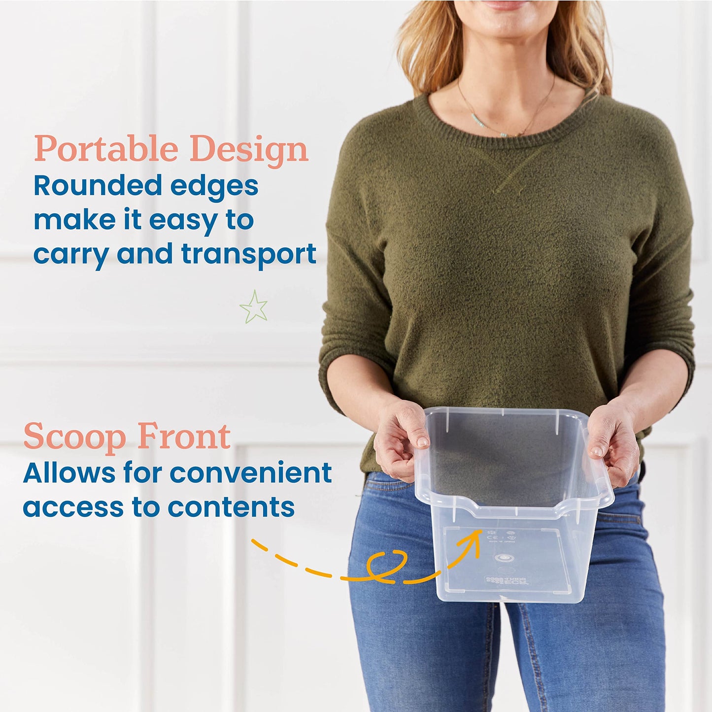 ECR4Kids Scoop Front Storage Bin, Multipurpose Organization, Clear, 15-Piece