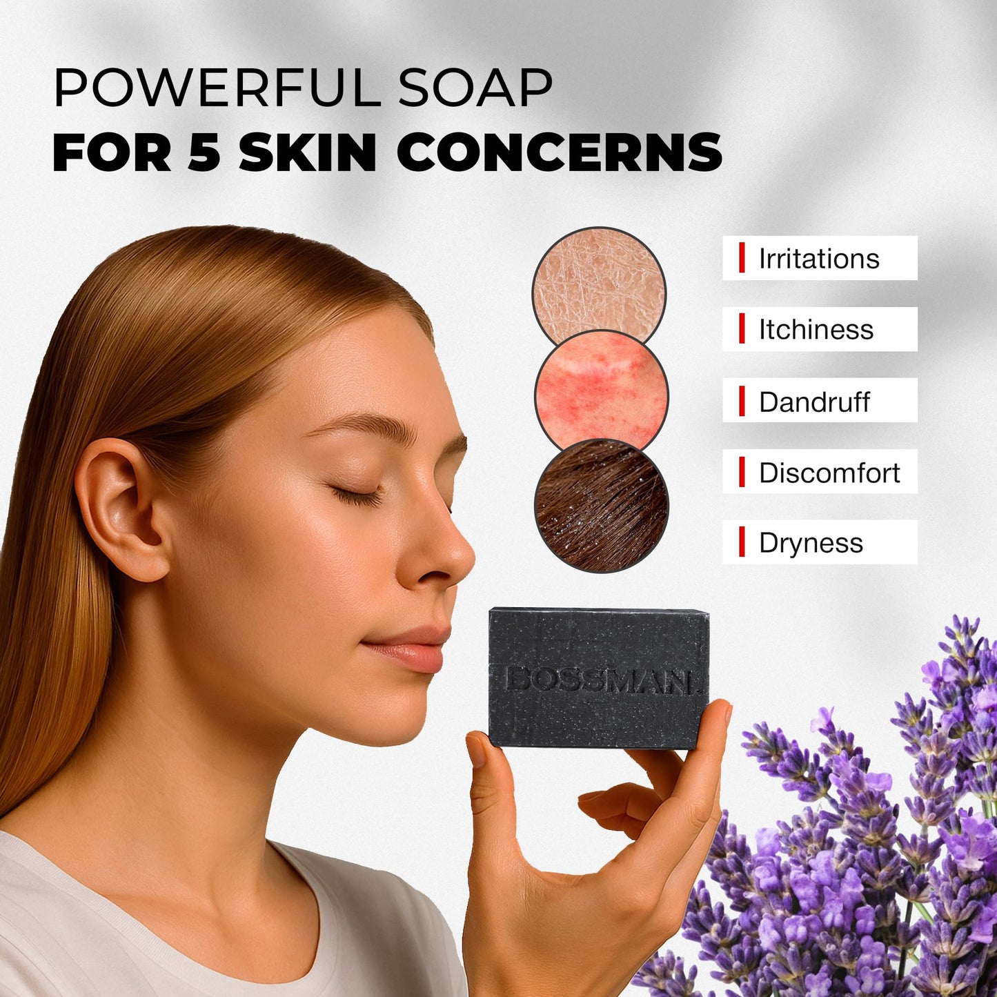 Bossman 6-Pack 4-in-1 Bar Soap for Men – All Natural Organic Beard Wash, Shampoo, Body Wash, Shaving Soap – Lavender & Patchouli Scent