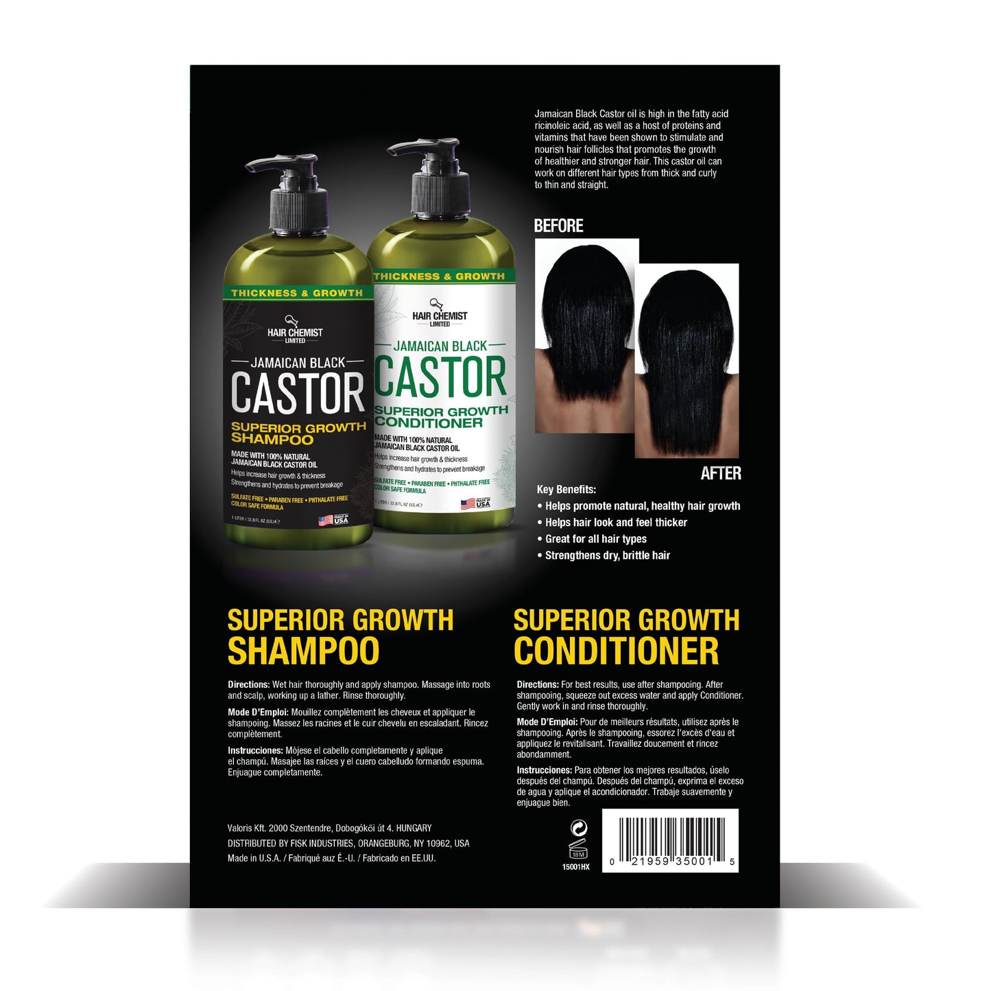 Hair Chemist 2-PC Shampoo & Conditioner Gift Box - Jamaican Black Castor Oil for Hair Growth & Thickness - Sulfate Free, Paraben Free & Phthalate Free