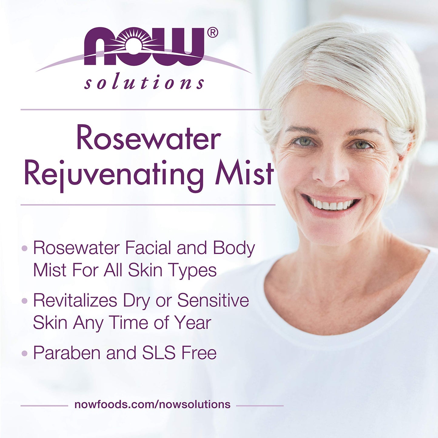 NOW Solutions Rosewater Rejuvenating Mist, Hydration and Rejuvenation Spray for All Skin and Hair Types, 4-Ounce