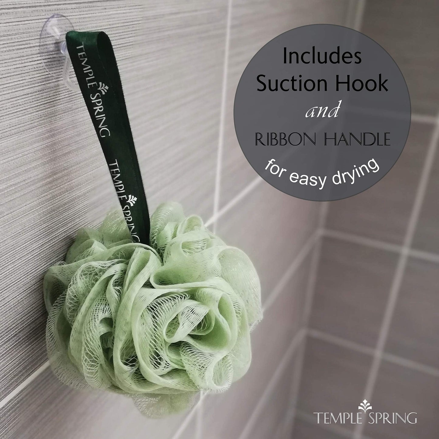 Temple Spring Recycled Luffa Sponges, Bathroom Shower Accessories, Loofa Bath Sponge, Exfoliating Body Scrubber Exfoliator Pouf, Shower Scrubber Puff