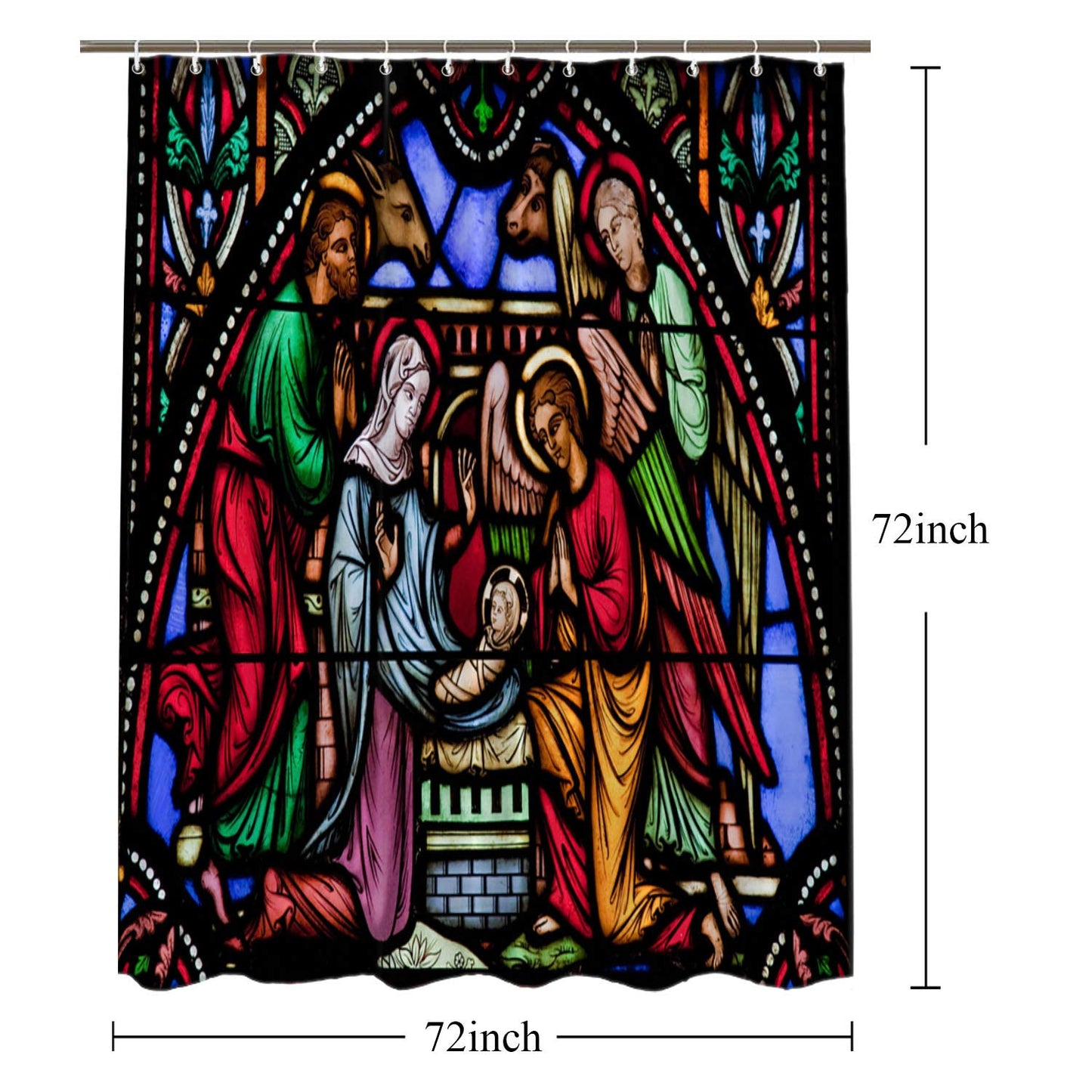 BaoNews Christmas Decorative Shower Curtain, Christmas Stained Glass AngelDecor Shower Curtain for Shower Stall Bathroom Resistant Waterpro…