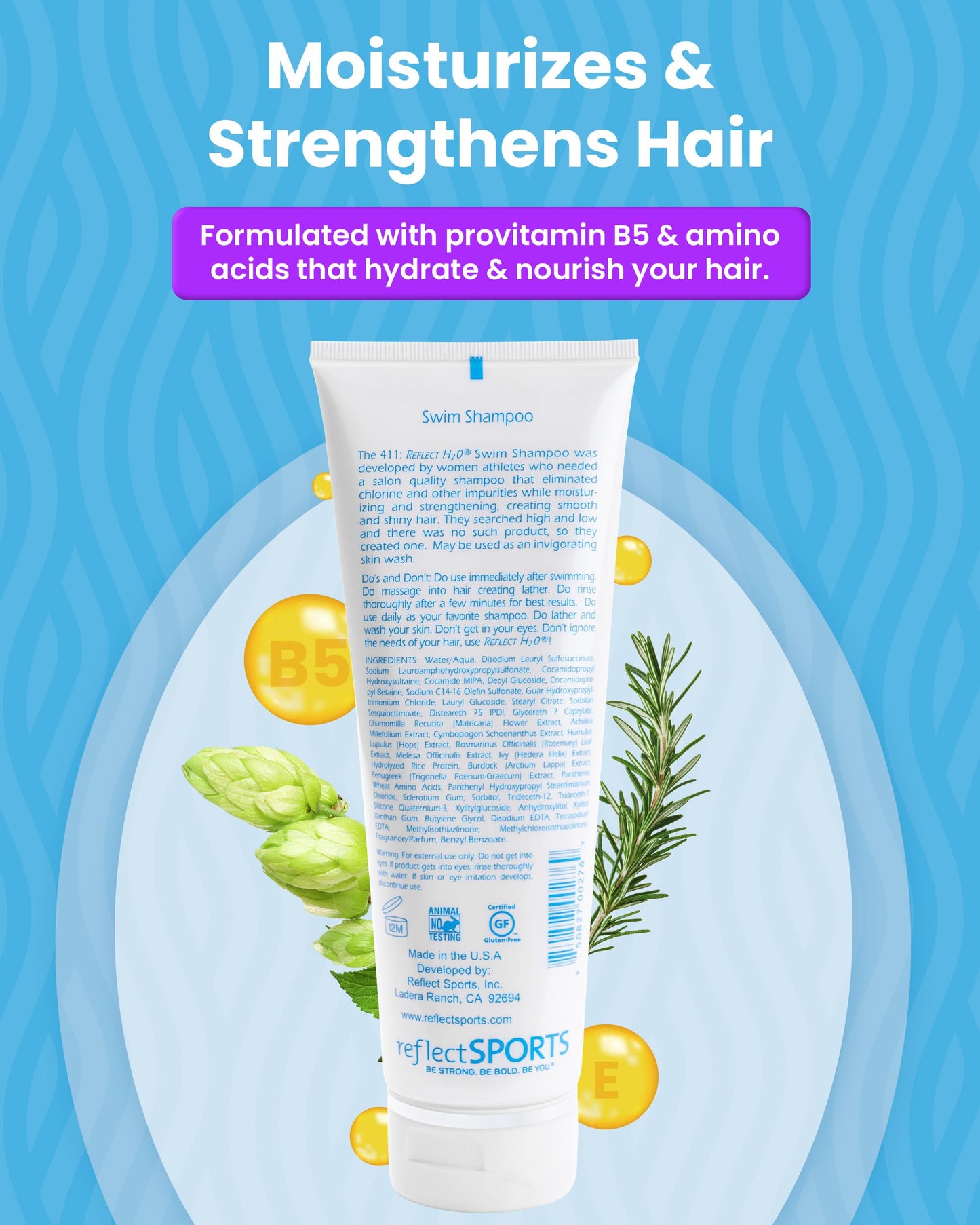Reflect H?O Swim Shampoo - Sulfate-Free Copper & Chlorine Hair Protection with Keratin, Vitamin E & B5 for Green Hair & Fading - Chlorine Removal