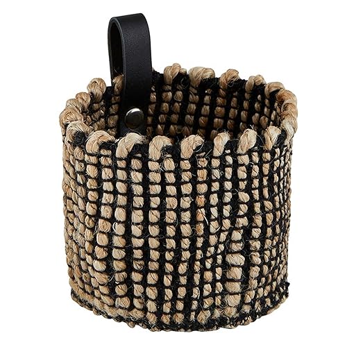 Santa Barbara Design Studio Jute Organizer Woven Storage Basket for Home Décor, Small 4" x 4", Black/Natural