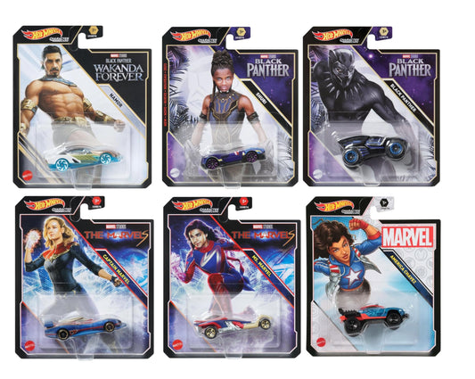 Hot Wheels Character Cars - Complete 6‑Pack (HHB74‑956G) | Includes Black Panther, Namor, Shuri, Ms. Marvel, Captain Marvel & America Chavez | 1:64…