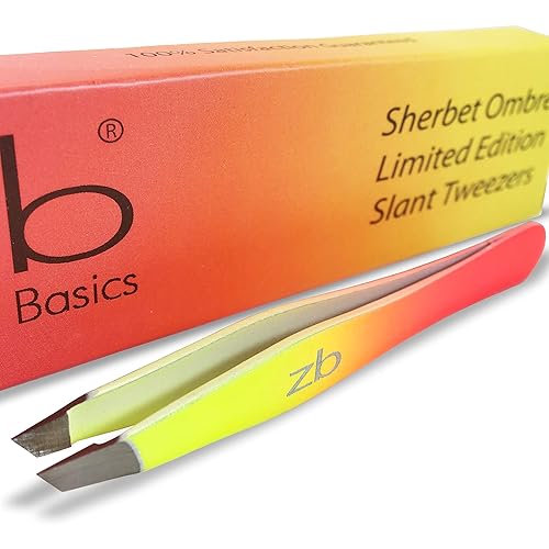 Zizzili Basics Tweezers - Limited Edition Sherbet Ombre Slant Tip - Best Tweezer for Eyebrow, Facial Hair Removal and your Precision Needs