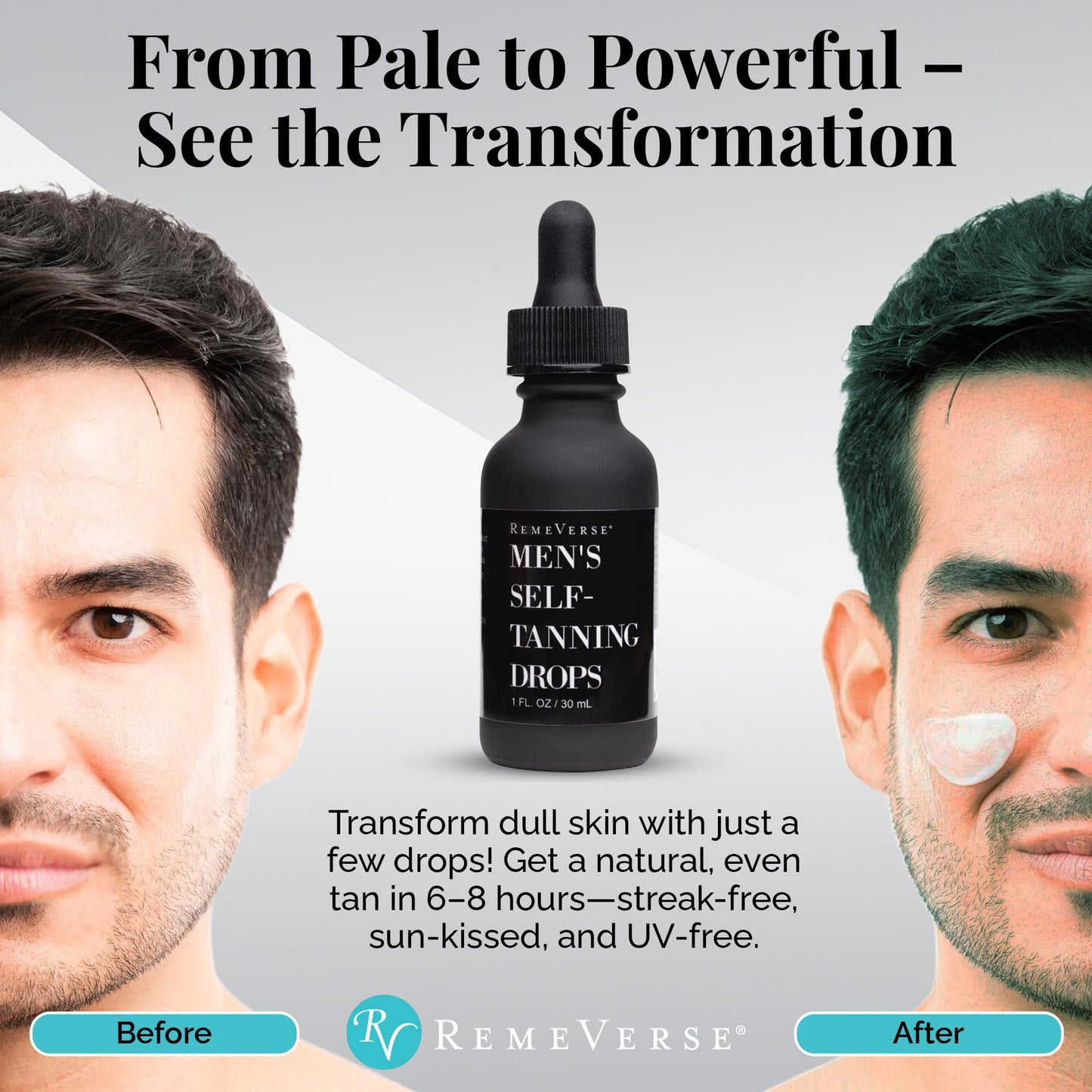 RemeVerse Men’s Self-Tanning Drops - Achieve Natural-Looking Even Skin Tone with Customizable Sunless Tanner for Men - Post-Shave Skin Protection