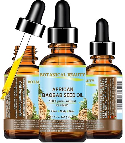 Botanical Beauty BAOBAB SEED OIL 100% Pure Natural Refined Cold-Pressed Carrier Oil 1 Fl oz 30 ml For Face Skin Body Hair Lip Nails Rich in Vitamin C