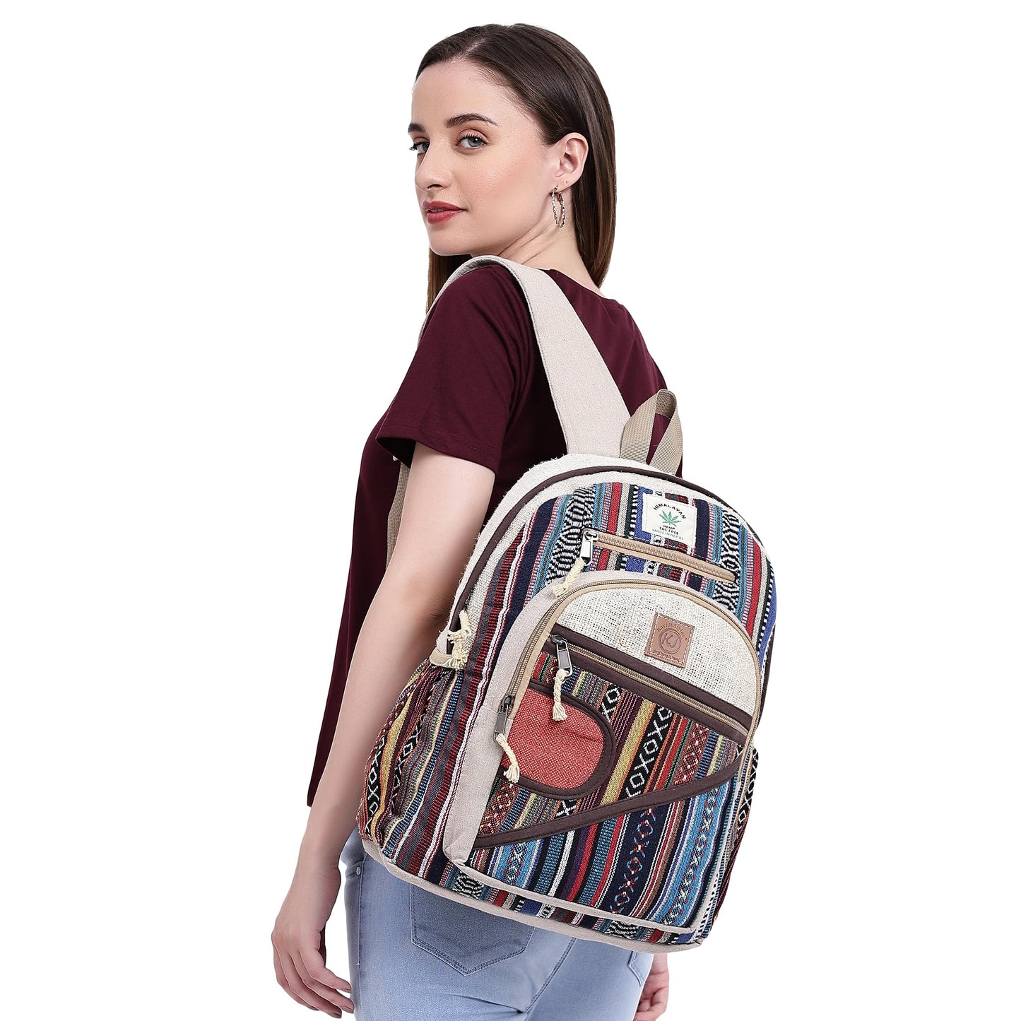 KayJayStyles Natural Handmade Large Multi Pocket Hemp Nepal Backpack (BKPK-4)