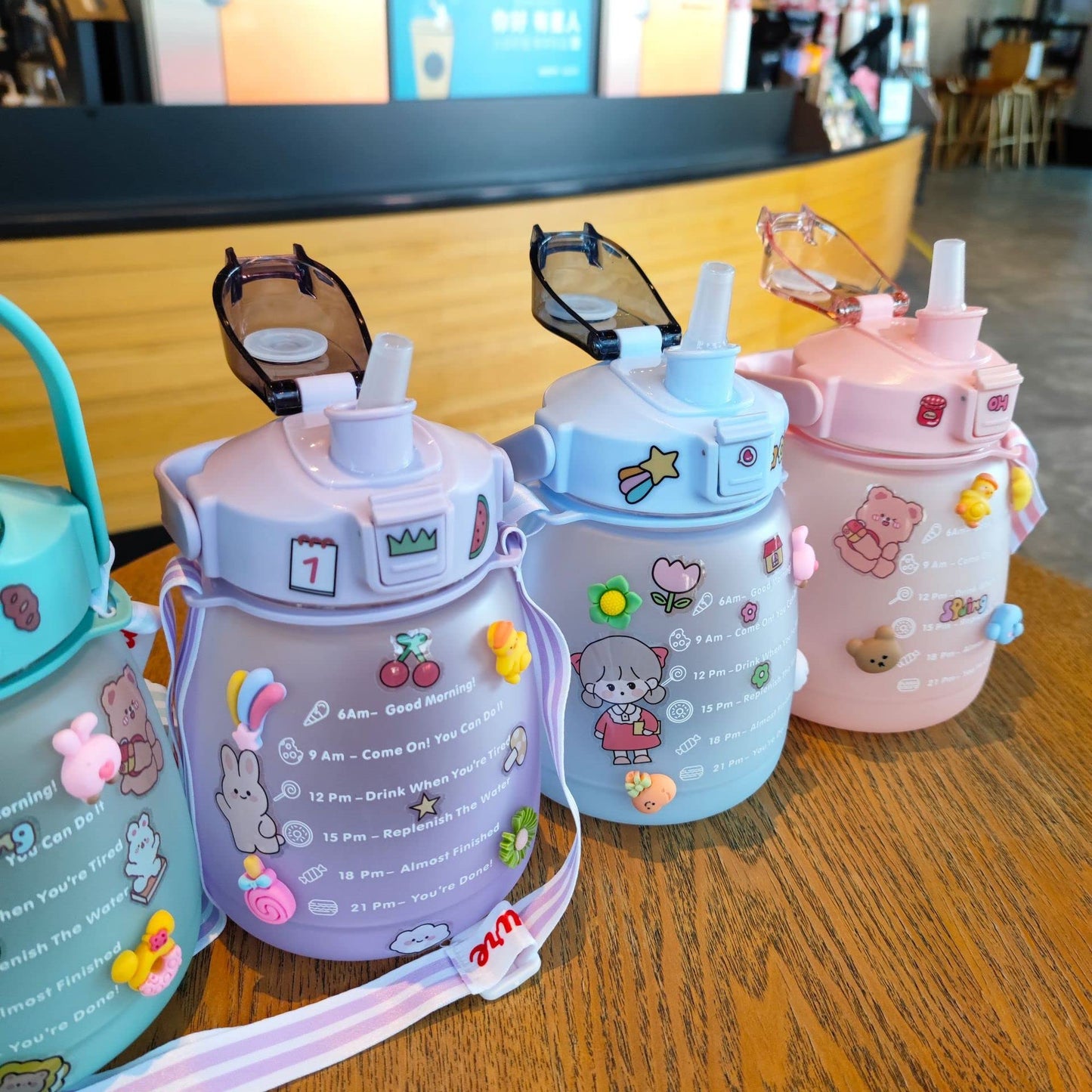 NCDUANSAN Kawaii water bottle large capacity water bottle portable sports bottle with cute three-dimensional sticker 1300ML(Purple,1300ml)