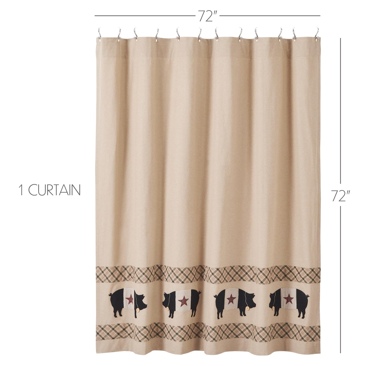 VHC Brands Cider Mill Primitive Pig Shower Curtain, Tan, 72x72