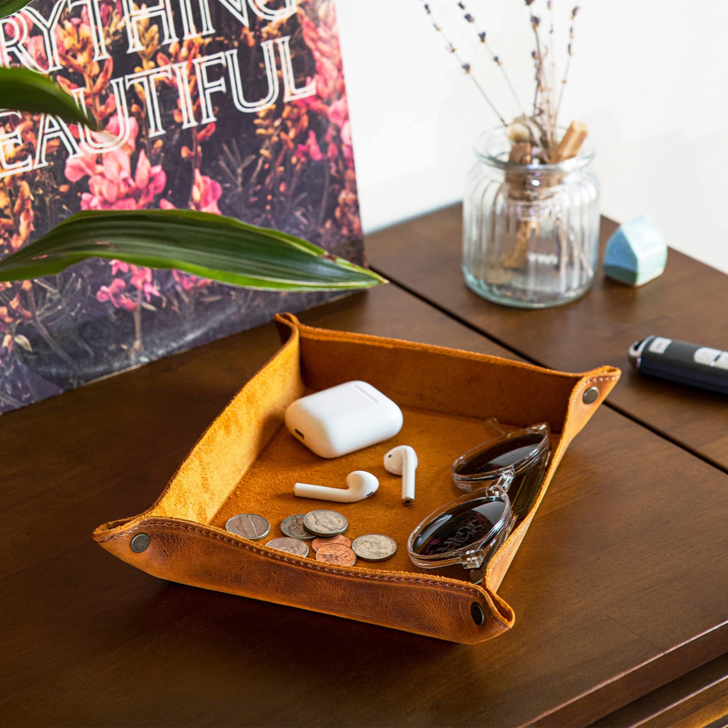 Londo Genuine Leather Tray Organizer - Practical Lightweight Water Resistant Computer Table Desk Storage Box for Wallets, Watches, Keys, Coins, Cell…
