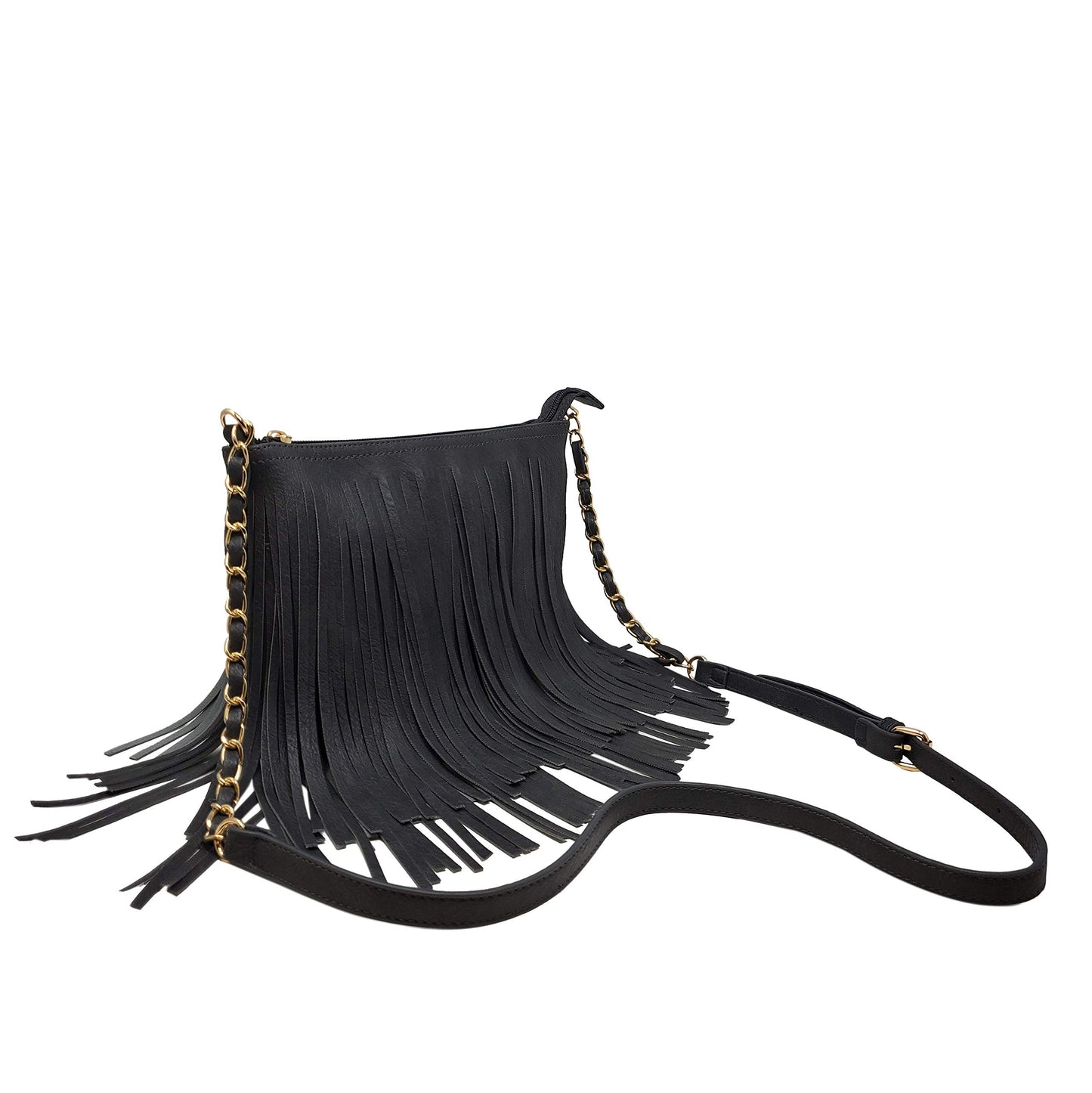 Solene Fringe Crossbody Shoulder Bag with Strap, Tassel Messenger bag, Country Style Western Fringe Purse for Women - Black
