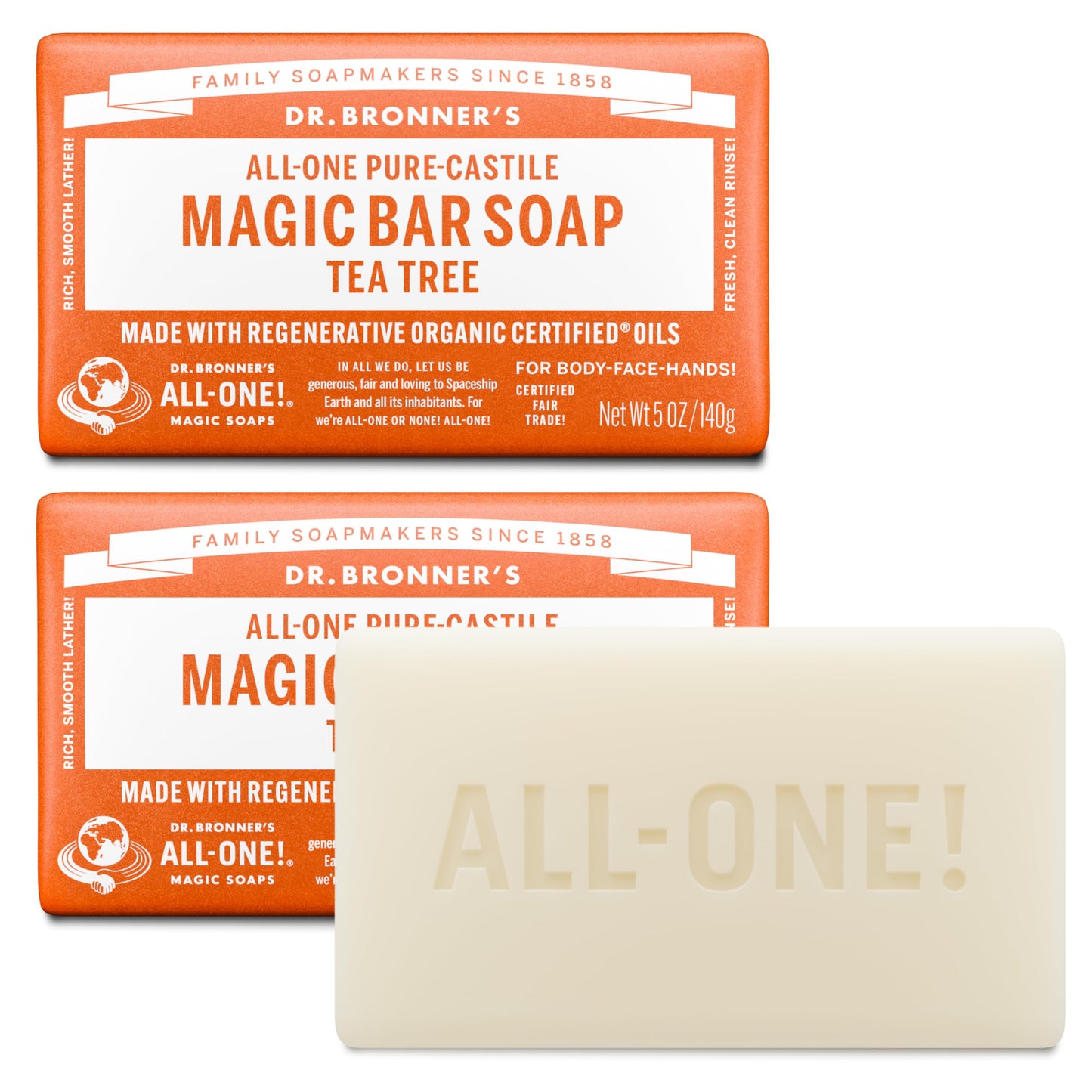 Dr. Bronner's Pure-Castile Magic Bar Soaps - Made with Regenerative Organic Certified Oils - For Face, Body, Hair- Vegan Soap Bars for Men & Women