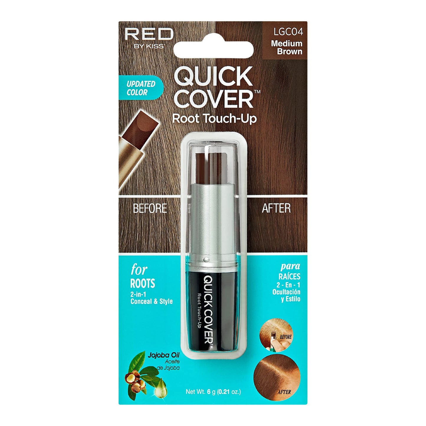 RED by Kiss Quick Cover Root Touch Up Stick, Water-Resistant Temporary Gray Hair Concealer with Brush for Roots and Beard, Long-Lasting Coverage, Easy