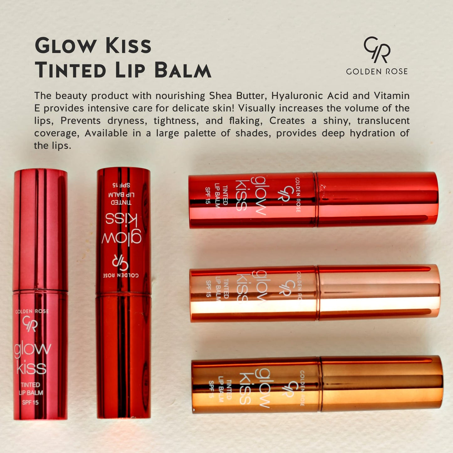 Golden Rose Cosmetics Glow Kiss Tinted Lip Balm with SPF15, Vegan Formula (Peach Shake) Beauty and Personal Care Golden Rose