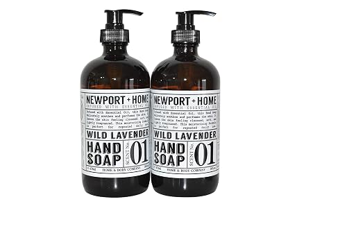 PDTXCLS Birsppy CHDENUO Sudopo Newport Home and Body Co Hand Soap, Wild Lavender, 2 Glass Bottles 16 fl oz Each