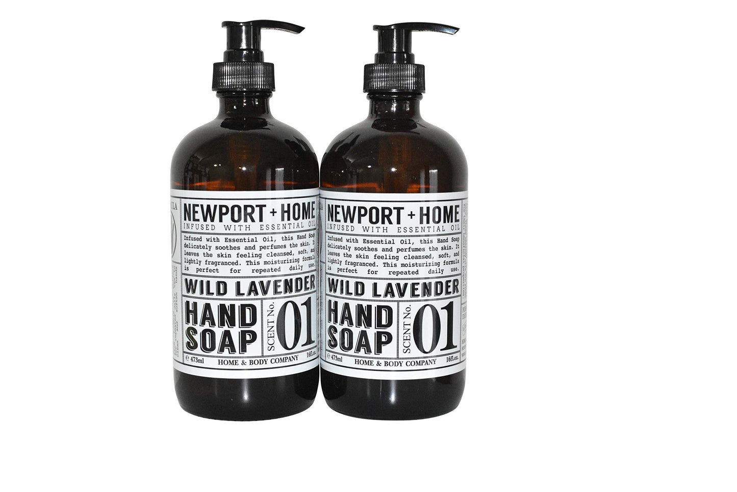 PDTXCLS Birsppy CHDENUO Sudopo Newport Home and Body Co Hand Soap, Wild Lavender, 2 Glass Bottles 16 fl oz Each