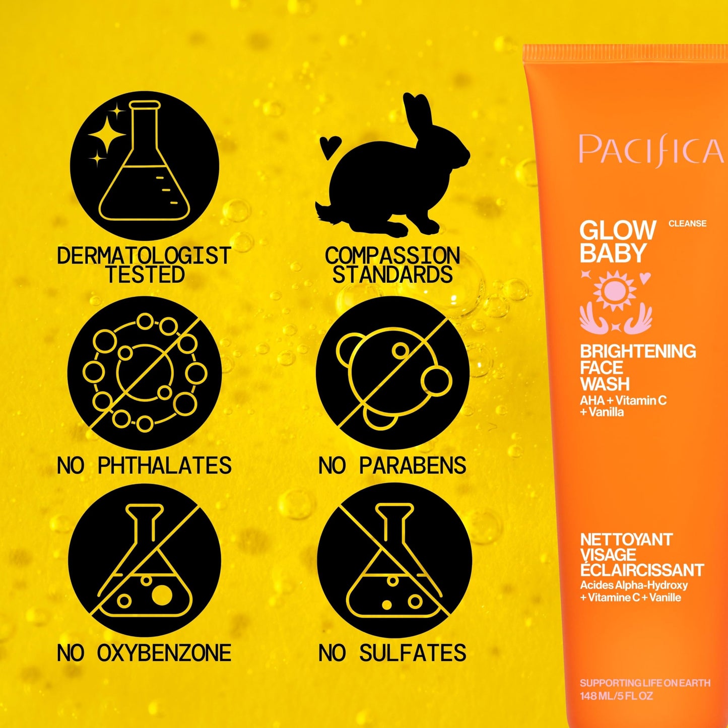 Pacifica Mini Glow Baby Brightening Facial Cleanser 1.4 oz - Vitamin C & Glycolic Acid (AHA) Face Wash- Daily Cleanser for Anti-Aging Exfoliating