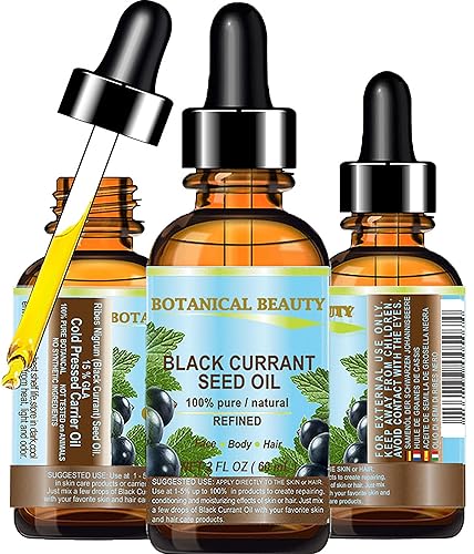 Botanical Beauty BLACK CURRANT SEED OIL 100% Pure Natural Undiluted Refined Cold Pressed Carrier Oil for Skin, Hair, Lip and Nail Care (2 Fl Oz)