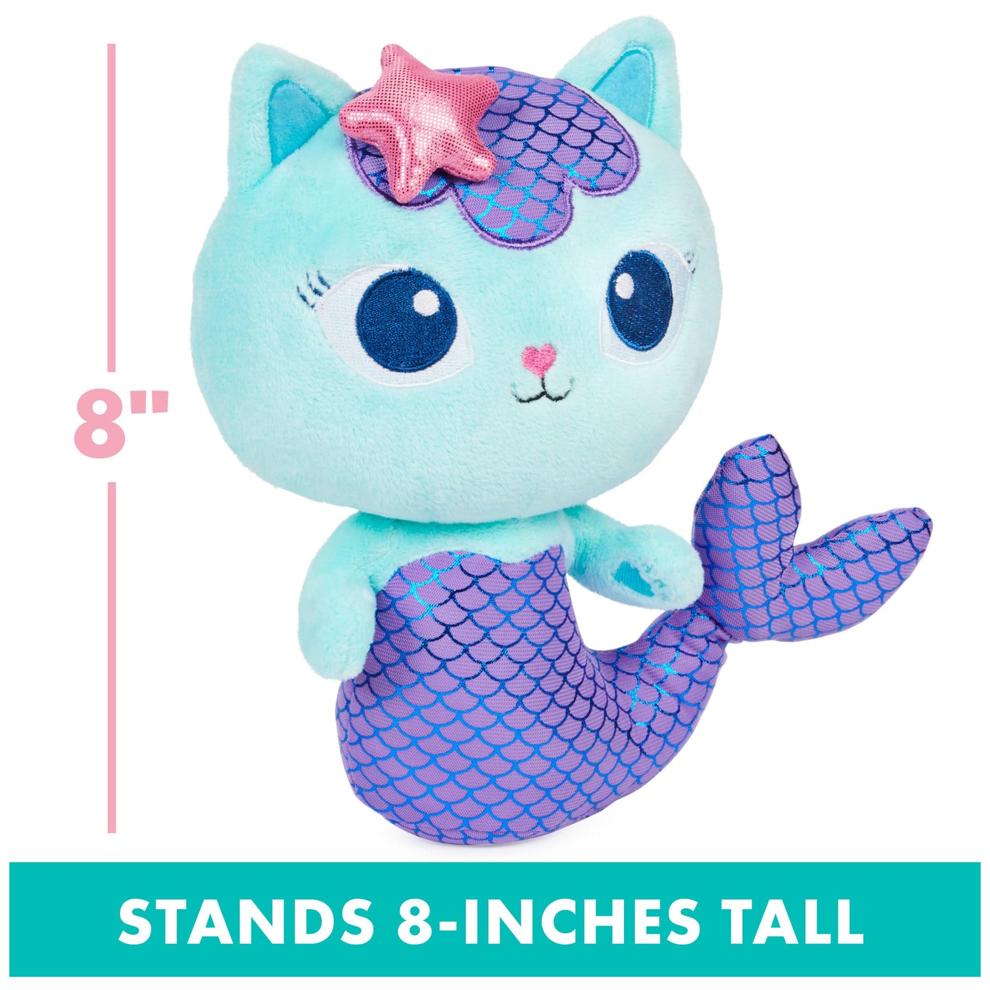 Gabby’s Dollhouse, 8-inch MerCat Purr-ific Plush Toy, Kids Toys for Ages 3 and up