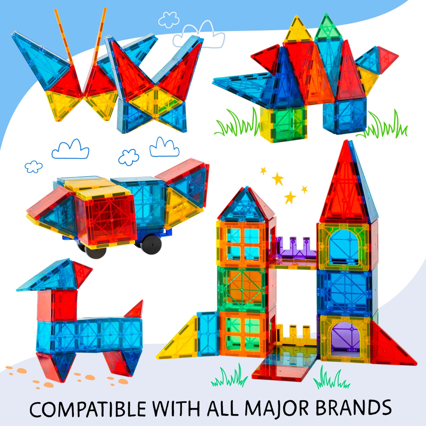 SUNNY AUNTIE Magnetic Tiles 125pcs XL Set + Bonus Zippered Case – Building Toy for Kids Ages 3-8, Educational STEM Gift for Boys & Girls