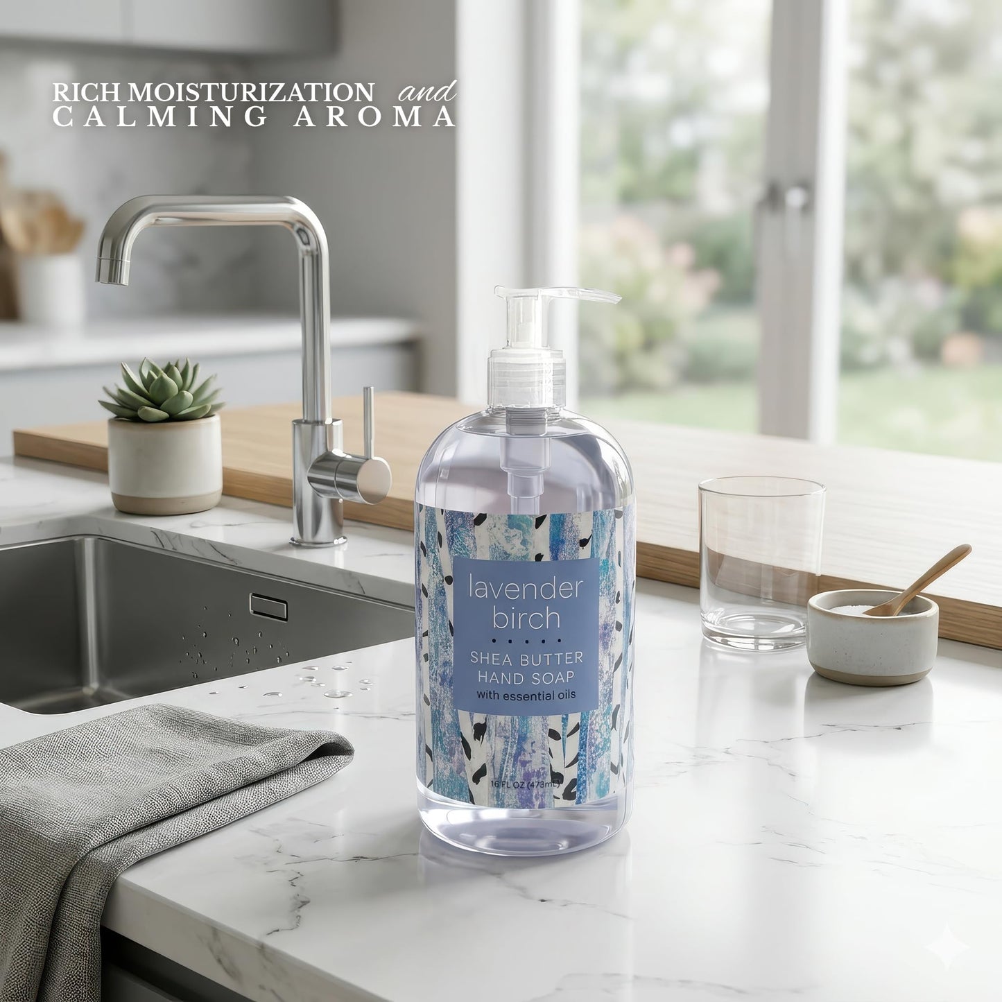 Greenwich Bay Trading Shea Butter Hand Soap - Lavender Birch Moisturizing Liquid Hand Soap, Calming Spa Scent, Gentle for Sensitive Skin, Pump Bottle