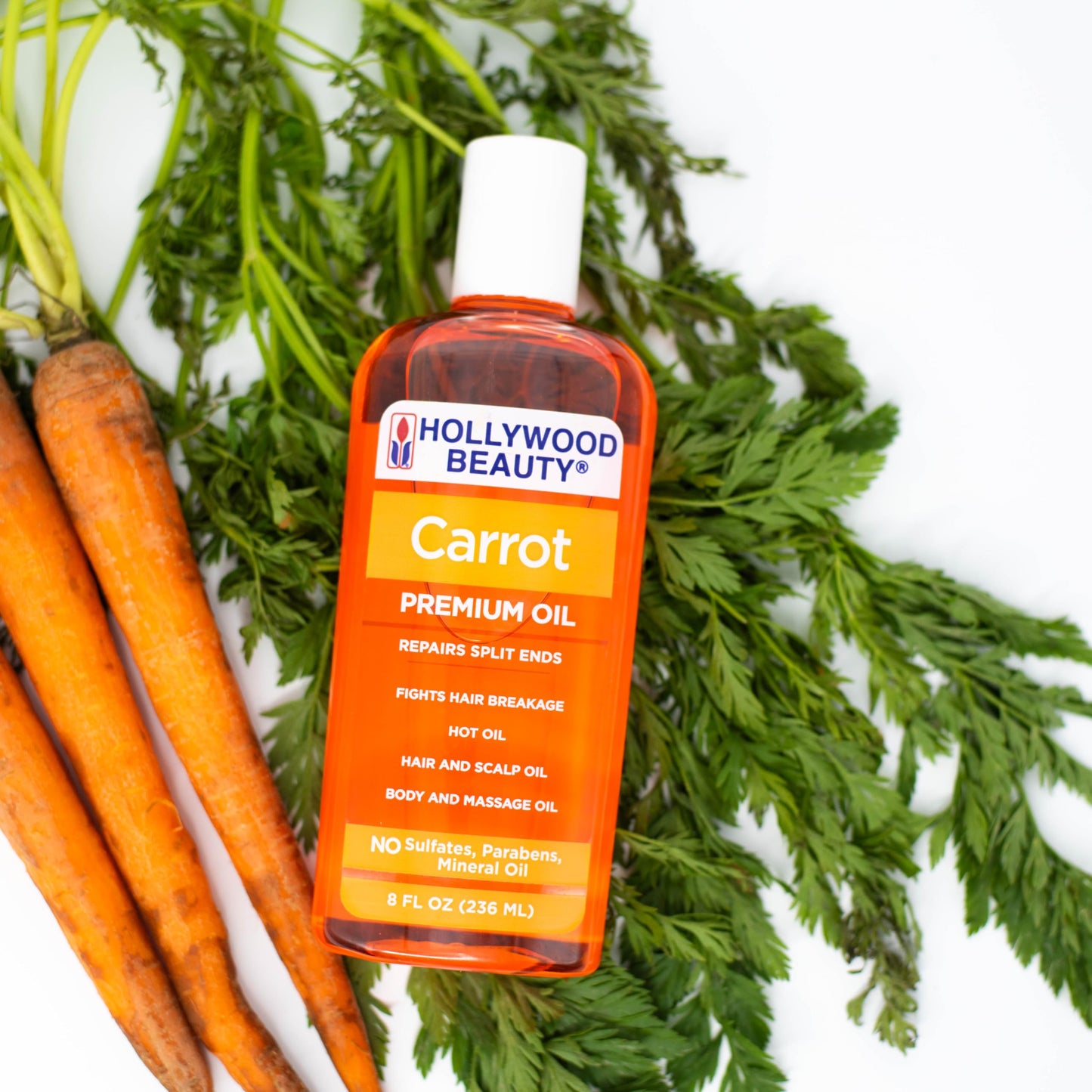 Hollywood Beauty Carrot Hair Oil, 8oz Bottle, Hair, Scalp, Skin, Nail, & Massage Oil, Helps Repair Damaged Hair & Skin, Can be Used as a Hot Oil