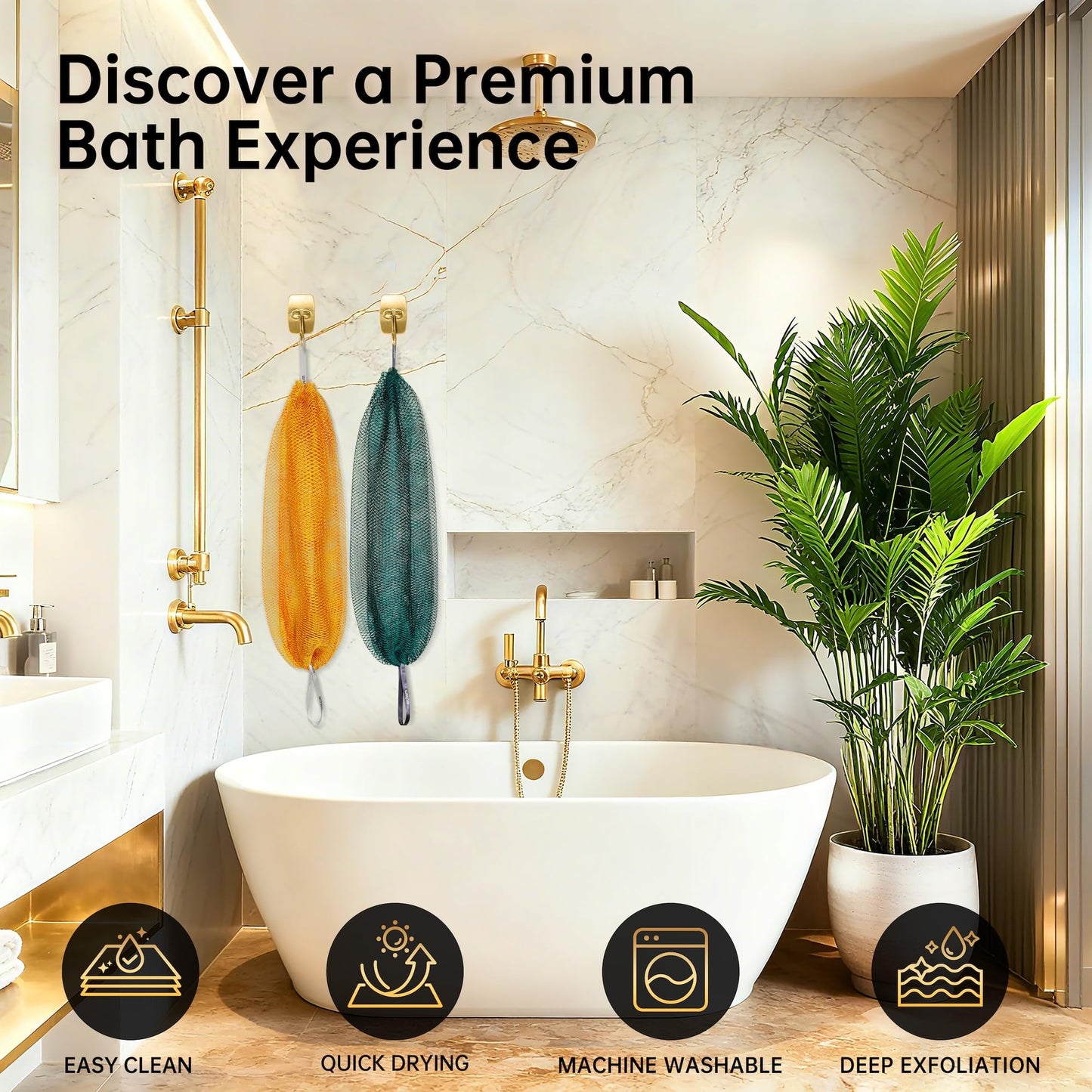 ARCH&M African Net Sponge Authentic, Shower Back Scrubber, Black, 2 Pack Beauty and Personal Care ARCH&M