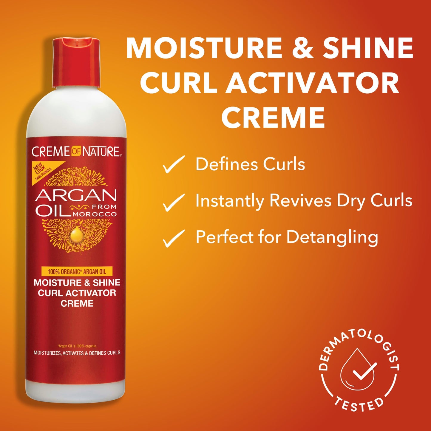 Creme of Nature Moisture & Shine Curl Activator Creme, Defines & Smooths Curls, Anti-Frizz, Hydrating Formula with Argan Oil from Morocco, 12 oz