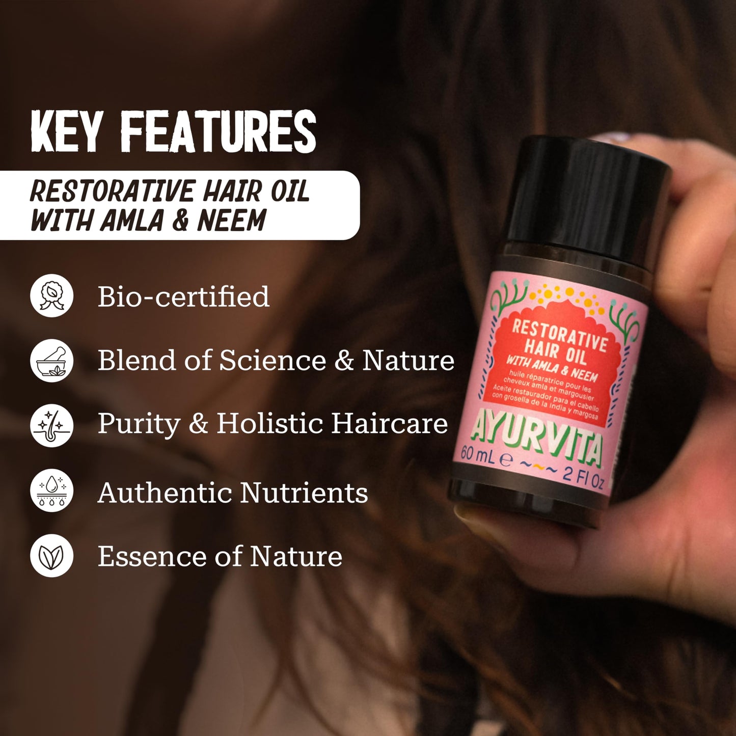 AyurVita Restorative Hair Oil - Amla for Strengthening & Neem for Preventing Dryness and Dandruff - For Dry, Damaged Hair Growth - For Men & Women - 2