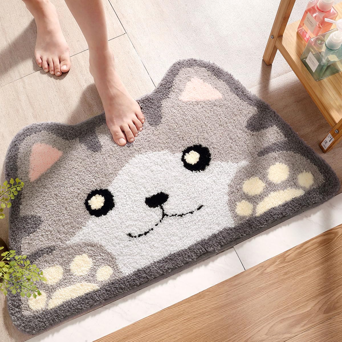 Molesun Cute Cat Bath Mat, Plush Microfiber Bathroom Rug Water Absorbent Bath Rug Non-Slip Soft Shower Rug Thick Shaggy Animal Floor Mats, Machine…