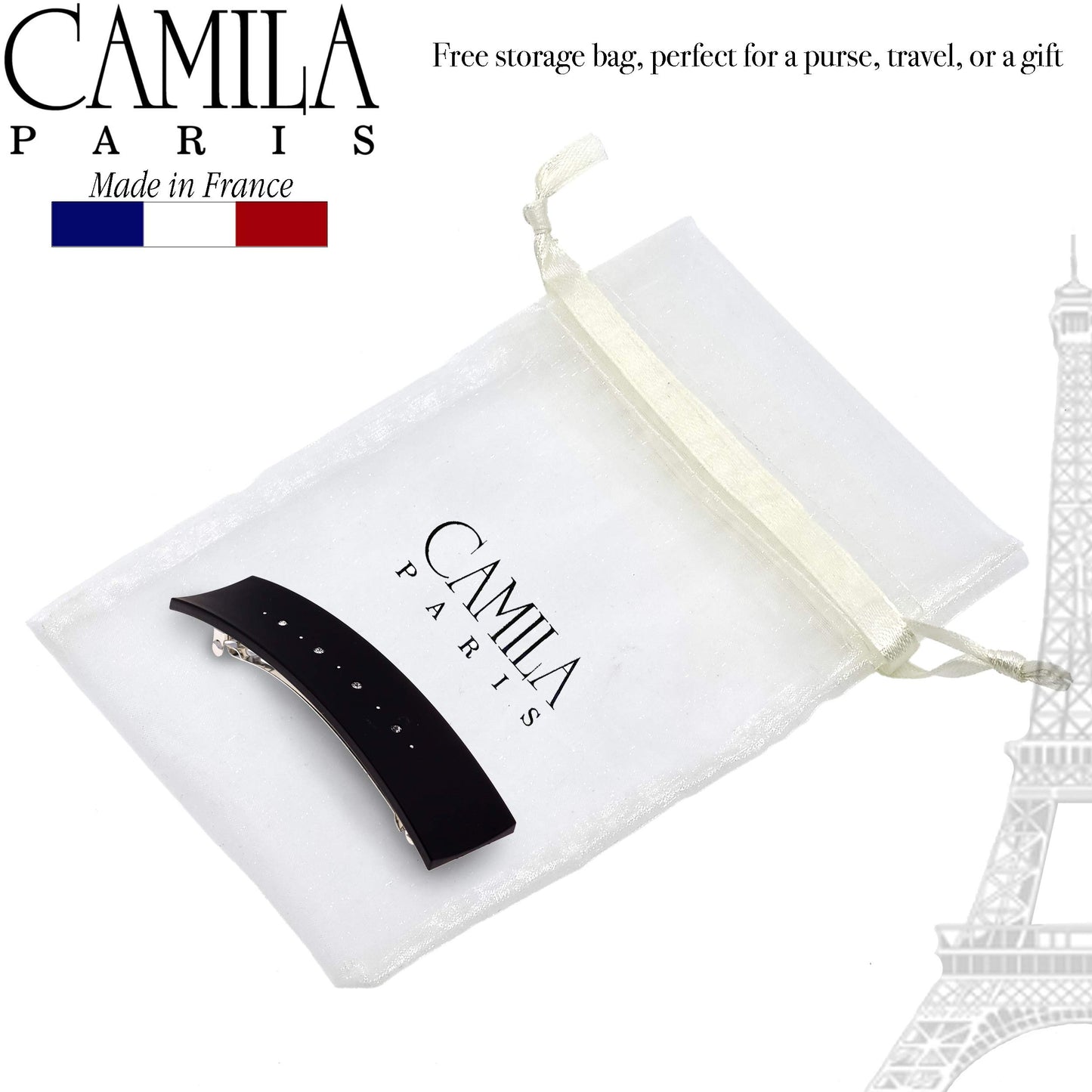 Camila Paris CP2652 French Hair Barrette Clip for Girls, Black, Metal Automatic Clasp Strong Hold Grip Hair Clips for Women, No Slip and Durable