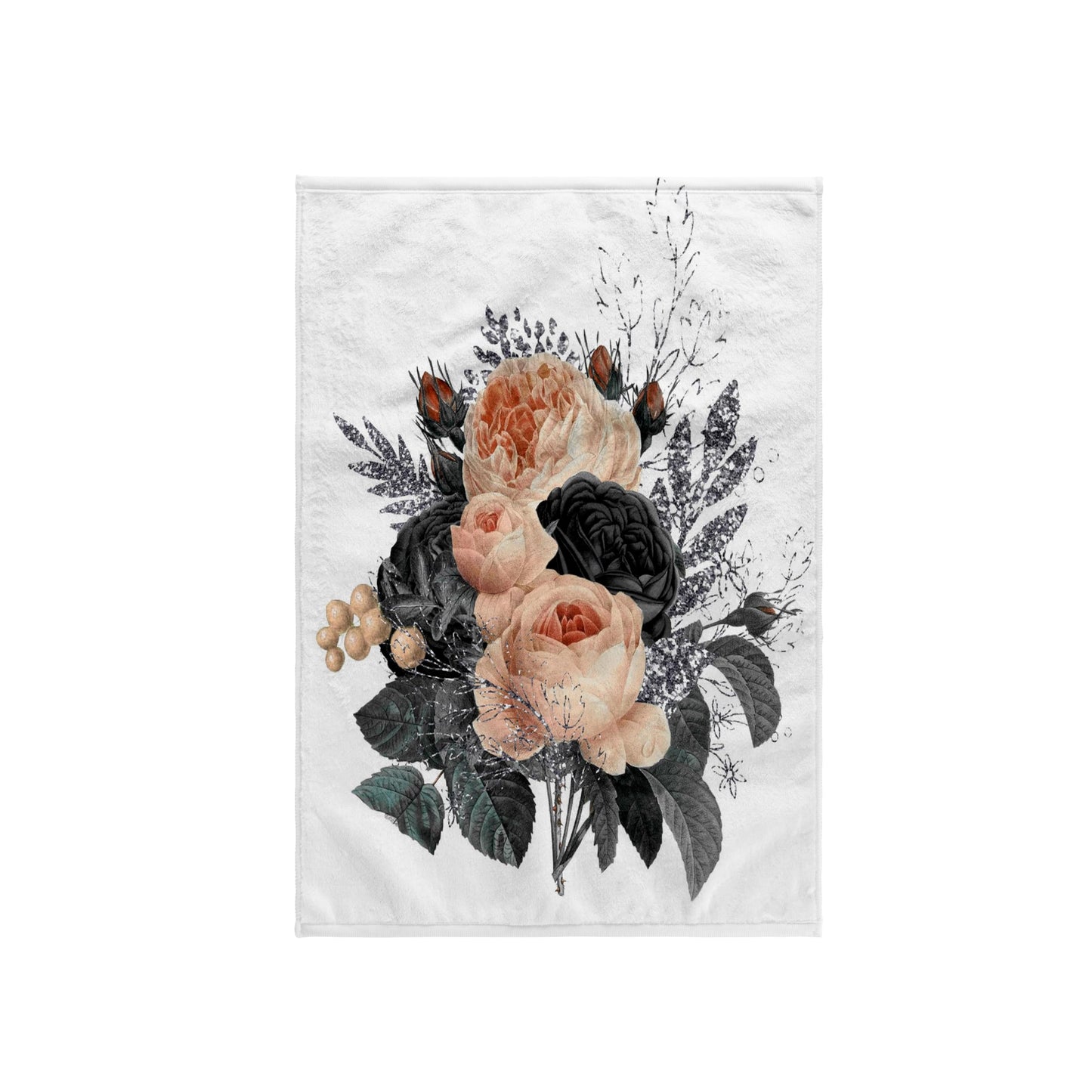 3dRose Towel - Pretty Peach, Gray, Black, and Image of Silver Floral Design - 15 by 22-inches (TWL_307947_1)