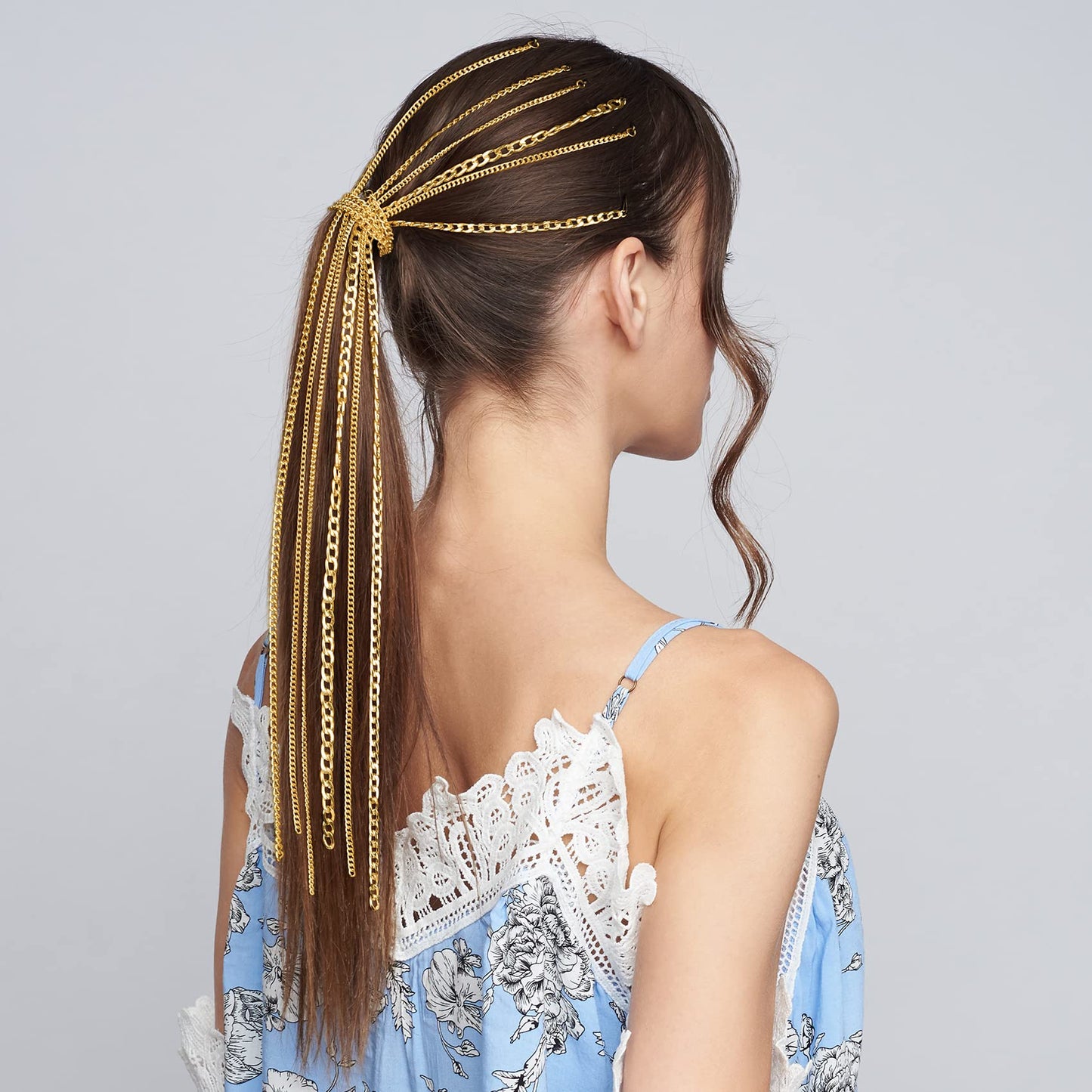 PAGOW 6Pcs Punk Gold Hair Chains with Tassels for Women and Girls, Ponytail Multi Strand Head Accessories with Clips for Nightclub, Christmas